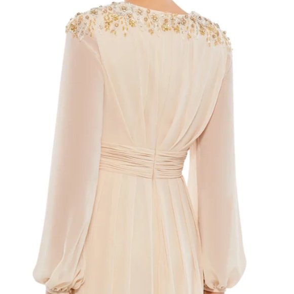 MAC DUGGAL 55694 EMBELLISHED SHOULDER BLOUSON SLEEVE porcelain GOWN sz 4 - Picture 3 of 4